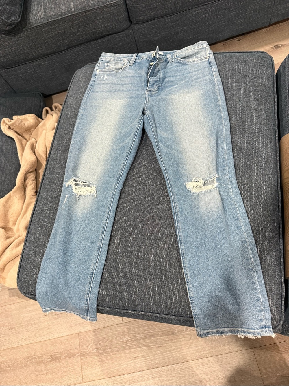 Sam Edelman Light Wash Distressed Straight-Leg Jeans